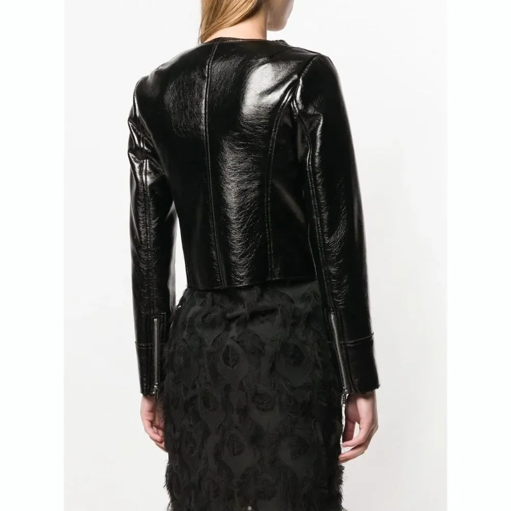 New! MICHAEL KORS Faux Leather Black Biker Jacket Size XS Faux Shearling Collar